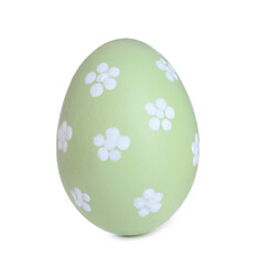 Painted green egg with flower pattern isolated on white. Happy Easter