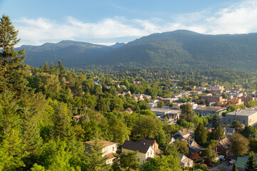 Fototapeta na wymiar A view over the community of Nelson. B.C. Canada in the summertime from Gyro Park lookout.