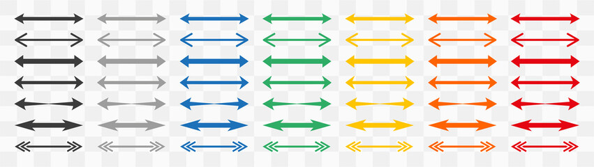 Fototapeta premium Set of colour double arrows. Double arrow icon, two side symbol, double arrow logo concept.