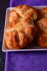 Fresh hot stuffed tortillas on a square dish. Homemade food. Placindes.