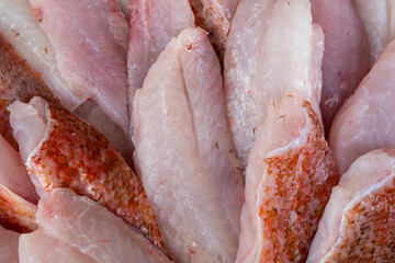 red scorpionfish fillet at seafood market,healthy life concept, diet.