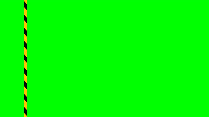 caution tape stripe on green screen background, green screen video and safety strip, warning tape line over green screen colour, ribbon yellow black striped on chroma key screen
