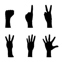 Obraz premium Black vector of hand gesture signaling number one, two, three, four, five isolated on white background