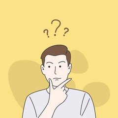 Illustration vector graphic of a man who is thinking, perfect for video presentation materials, posters or stickers.