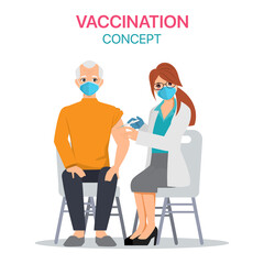 Elderly at risk getting the COVID-19 vaccine at hospital.	
