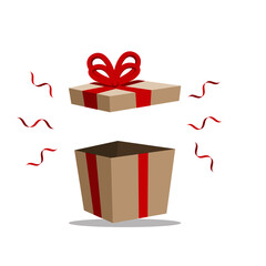 Vector of an opened gift box with red bows full of surprise