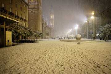 Snow day in a city.