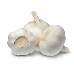 Heap of white garlic bulbs isolated on white background