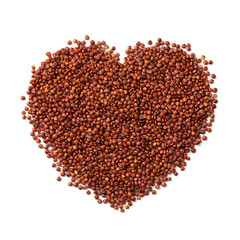 Red quinoa seed in heart shape isolated on white background