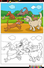 cartoon funny dogs and puppies group coloring book page