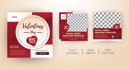 Social media post template kit for valentine's day. Modern and Unique for online promotional. -Vector Template