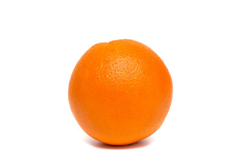 One ripe orange on a white background