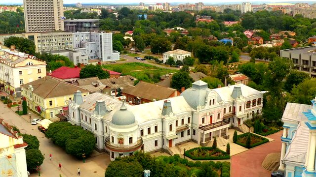 Sumy city from above, video from a drone, 4k
