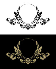 Frame with vintage pattern and angel wings. Two options. Vector illustration.