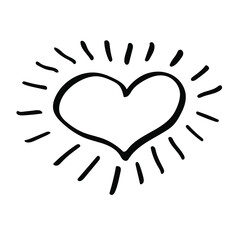 A cute little heart with rays like the sun. Vector doodle illustrations for Valentine's Day greeting cards, wedding cards and romantic design.