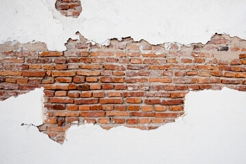 Wall the style vintage white background of old cement brick texture has orange red many horizontal...