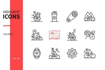 Cycling - modern line design style icons set