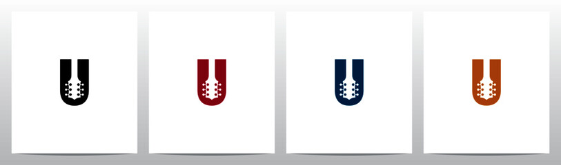 Guitar Head On Letter Logo Design U © recehan