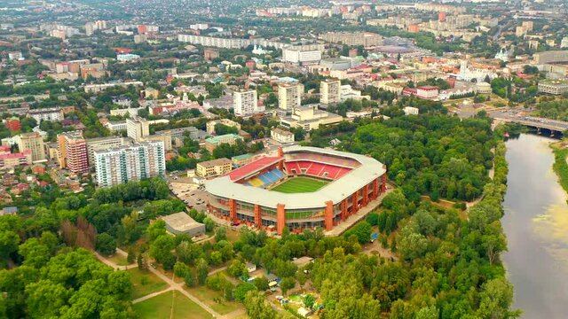 Sumy city from above, video from a drone, 4k