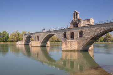 Pont d'Avignon, a famous medieval bridge across the Rhone river in the southern France.