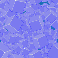 Blue Cubes Seamless Pattern, 3D Illustration