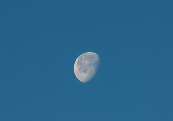 Close-up moon in the blue sky.  Nature background.