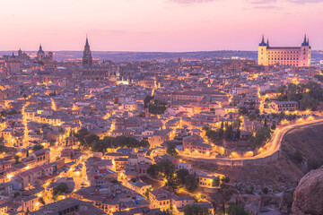 Evening view of the historic medieval city of Toledo, Spain.