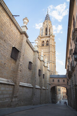 The bell tower of the Primate Cathedral of Saint Mary of Toledo in Spain