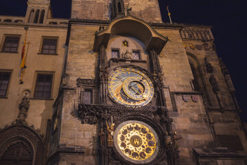 A detailed look at the medieval astronomical clock at Old Town Square in the Czech capital Prague.