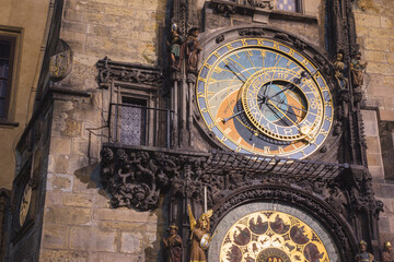 A detailed look at the medieval astronomical clock at Old Town Square in the Czech capital Prague.