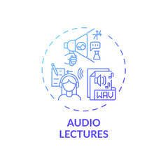 Audio lectures concept icon. Online teaching digital resources. Giving new information to students with audio recording idea thin line illustration. Vector isolated outline RGB color drawing
