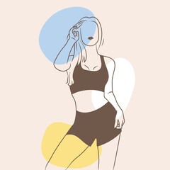 fitness woman elegant line art style painting vector, suitable in print for painting or wallpaper