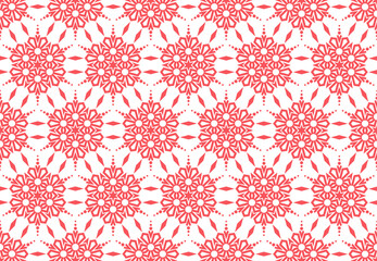 Abstract geometric pattern with lines, snowflakes. A seamless vector background. White and pink texture. Graphic modern pattern