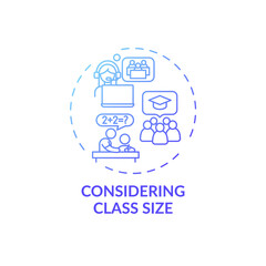 Considering class size concept icon. Online teaching tips. Best size of learning classroom for best productivity idea thin line illustration. Vector isolated outline RGB color drawing