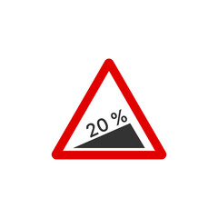 Steep hill downwards to left triangle road sign icon. Traffic signs symbol modern, simple, vector, icon for website design, mobile app, ui. Vector Illustration