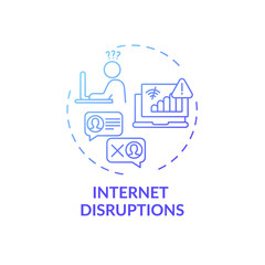 Internet disruptions concept icon. Online english teaching challenges. Different things that block knowledge improvement idea thin line illustration. Vector isolated outline RGB color drawing