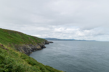 Panoramic view of Irish Sea from Wicklow head lighthouse .