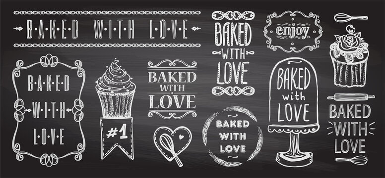Baked with love chalkboard elements set