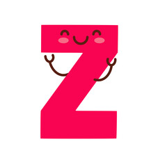 Letter Z. Funny character with cute face. Design for kids room, poster, nursery typography.