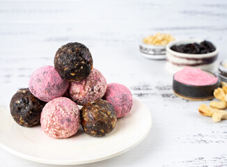 Homemade pink matcha energy balls