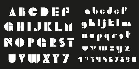 Bauhaus letters and numbers set. Modern typography. Font for events, promotions, logos, banner, monogram and poster.