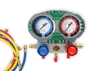 manometers on equipment for test and refueling of air conditioners.