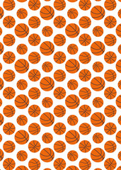 Vector seamless pattern of basketballs. Background in flat style, orange on white