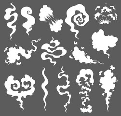 Bad smell. Smoke clouds. Steam smoke clouds of cigarettes or expired old food cooking cartoon icons. Illustration of smell vapor, cloud aroma.