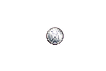 Aluminum can on a white background, with water drops, top view.