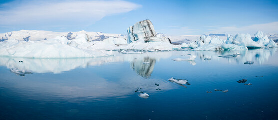 Sunshine over Jokulsarlon glacier lake in Iceland