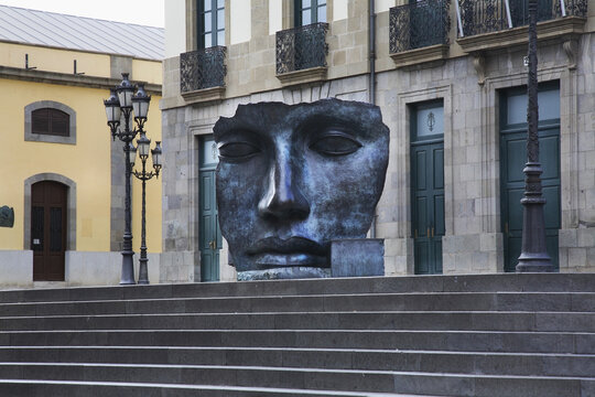 Per Adriano - sculpture in front of Guimera theatre in Santa Cruz de Tenerife. Canary Islands. Spain
