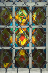Multicolored window of Assumption church in Kitaygorod