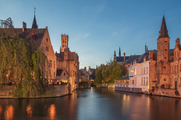 Bruges, Belgium on a cool November evening after sunset.