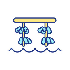 Oyster farming RGB color icon. Shellfish producing. Commercial aquafarming. Aquaculture business. Mariculture production. Underwater shells, freshwater aquarium. Isolated vector illustration
